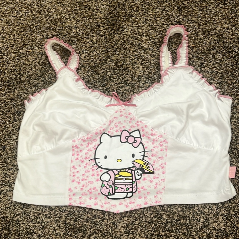 Dolls kill Hello kitty half top pink and white